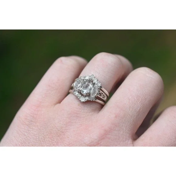 Engagement ring set, raw diamond ring, raw stone ring, alternative engag… - Picture 5 of 6